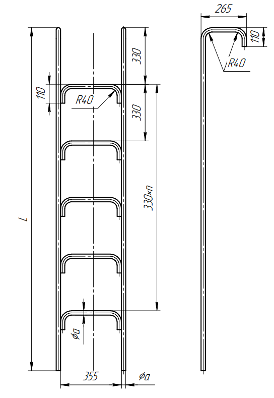 Лестница водопроводная Л 2 (22 круг) L=1-8м.